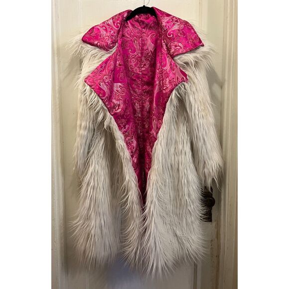 Pink White Reversible Y2K 90s Fluffy Jacket Coat  Women's Size Medium - Picture 2 of 13